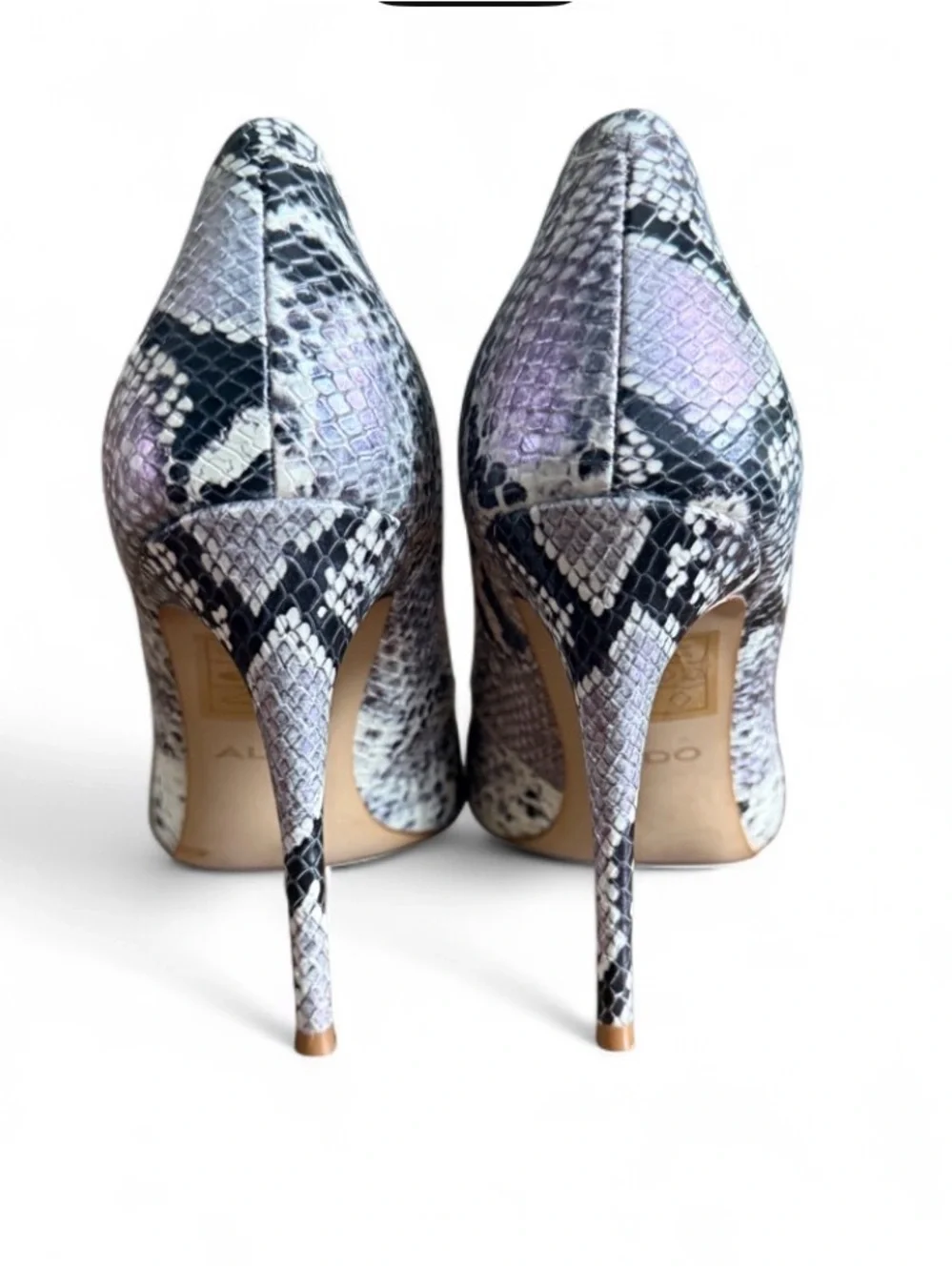 Aldo Lavender & Black Snake-Print Pointed Stiletto Heels